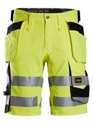 High-Vis work shorts with stretch and holster pockets, class 1