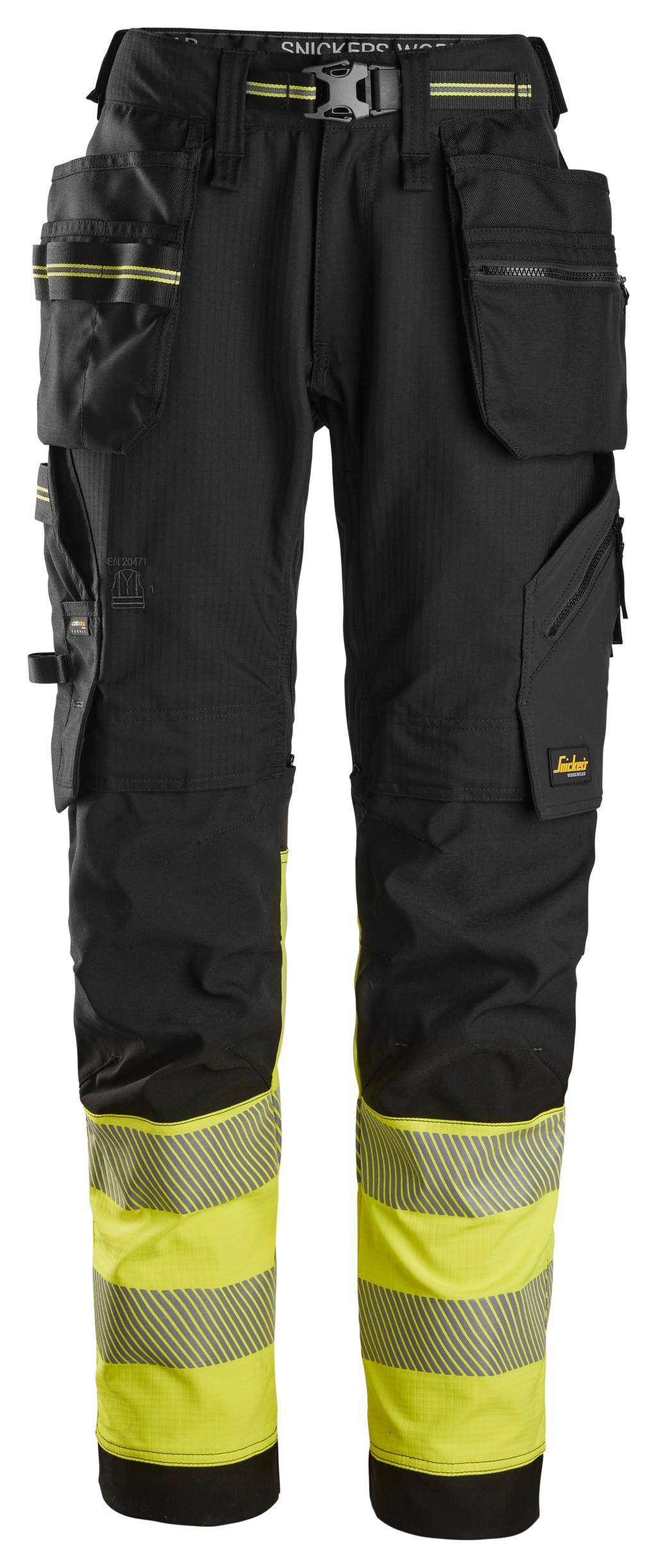 High-Vis stretch work trousers with holster pockets, Cl 1.